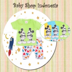large setelan baju bayi mickey mouse hijau